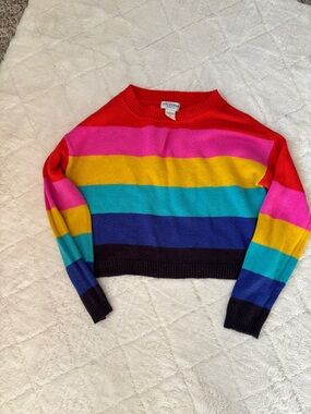 Bright Rainbow Striped Crewneck Sweater